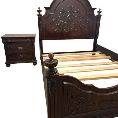 Sale Photo Thumbnail #252: Bed frame has been disassembled and is ready for transport.

Frame: 66” H x 62.5” W x 86.5” D 
Nightstand: 28” H x 28” W x 17” D