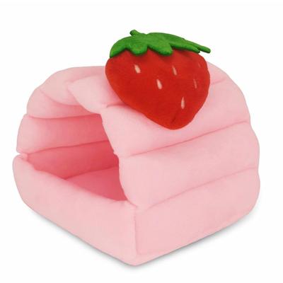 Pink Strawberry Motif Guinea Pig Bed, Warm Fleece Cozy Hideout, Bedding for Hamster, Bunny, Hedgehog, Rat, Chinchilla, Ferret, Squirrel