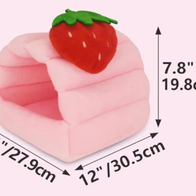 Pink Strawberry Motif Guinea Pig Bed, Warm Fleece Cozy Hideout, Bedding for Hamster, Bunny, Hedgehog, Rat, Chinchilla, Ferret, Squirrel