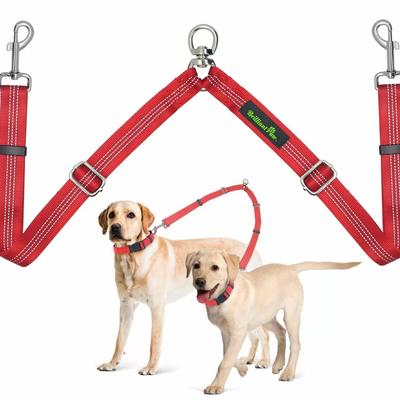 Brilliant Paw Red Double Dog Leash - Leash Splitter - Adjustable Length & Tangle Free - Heavy Duty Walking Training for Medium &...