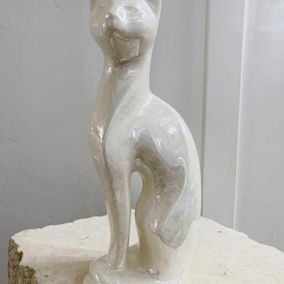 Sale Photo Thumbnail #33: Vintage Art Deco Ivory Pearlescent Iridescent Ceramic Cat Sculpture Figurine