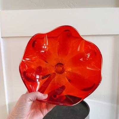 Sale Photo Thumbnail #158: Vintage Mid Century Viking Persimmon Epic 6 Petal Compote Glass Red Orange