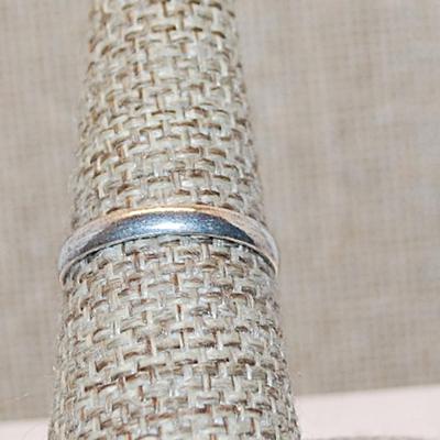 Size 7½ Marked .925 Rectangle Shaped CLAY & BLUE AGATE Gemstone Ring with Silver-Plated Band (5.2g)