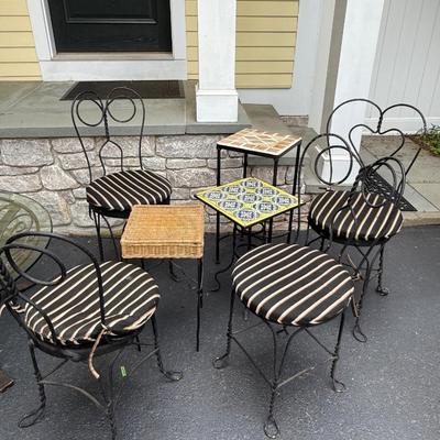 Four fun matching chairs with three side tables/plant stands