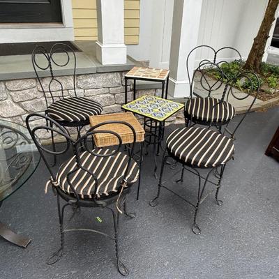 Four fun matching chairs with three side tables/plant stands