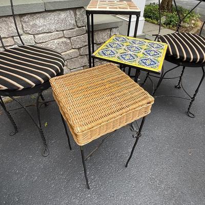 Four fun matching chairs with three side tables/plant stands