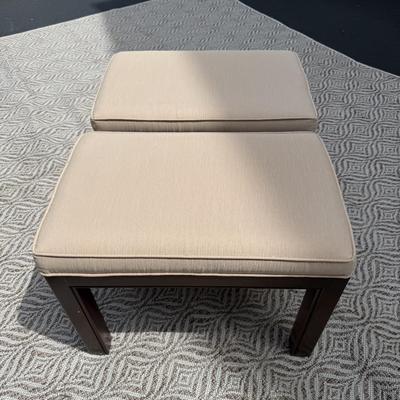 Drexel console table with two matching upholstered stools