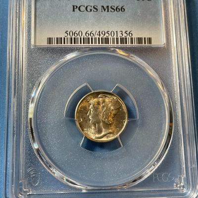 PCGS CERTIFIED 1945-S MS66 MERCURY SILVER DIME AS PICTURED. (COIN #1356)