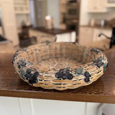 Wood shallow bowl with fruit detail