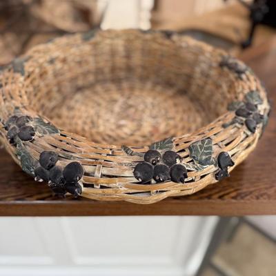 Wood shallow bowl with fruit detail