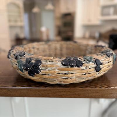 Wood shallow bowl with fruit detail