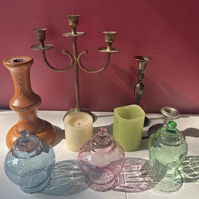 Sale Photo Thumbnail #62: Candle sticks, battery candles, and glass