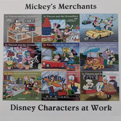 Mickey's Merchants Disney Characters At Work Stamp Sheet -St. Vincent and The Grenadines