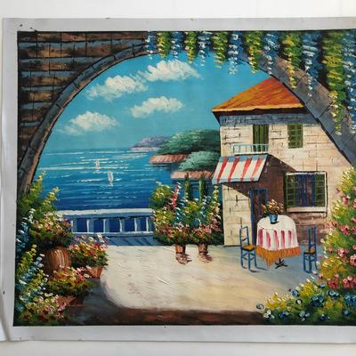 Seaside Restaurant Vista original painting on canvas