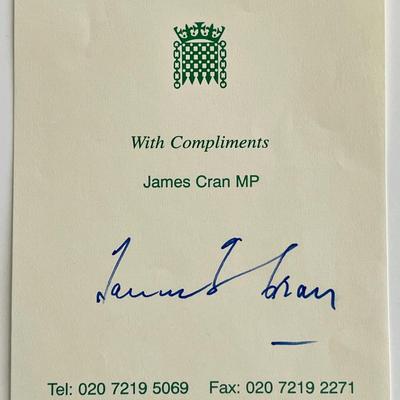 Member of Parliament James Cran signed note
