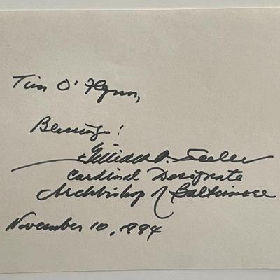 Archbishop of Baltimore William H. Keeler signed note