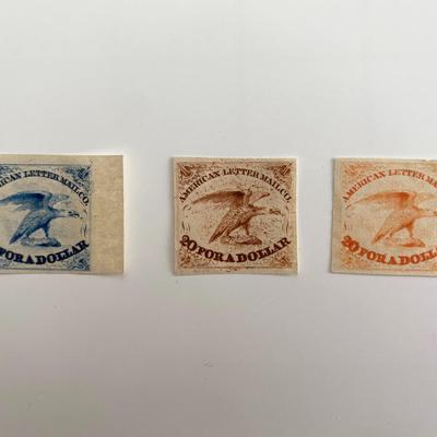 American Letter Mail Company set of 3 stamps