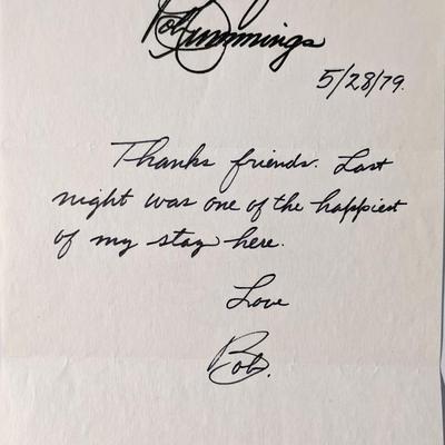 Bob Cummings signed letter