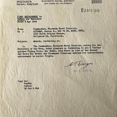 US Navy Calvin T. Durgin signed letter