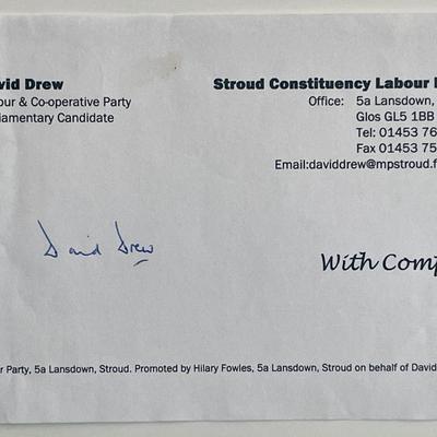 Parliamentary candidate David Drew signed note