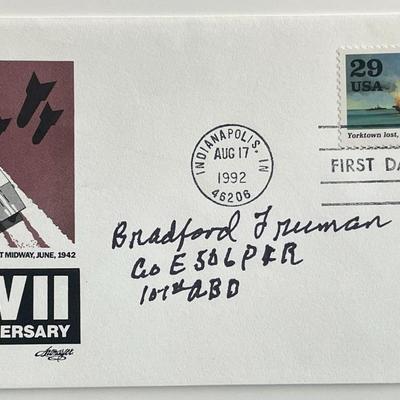 WW2 veteran Bradford Freeman signed first day cover