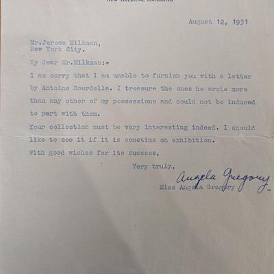 Sculptor Angela Gregory Signed Letter