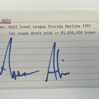 Florida Marlins Aaron Akin autograph note