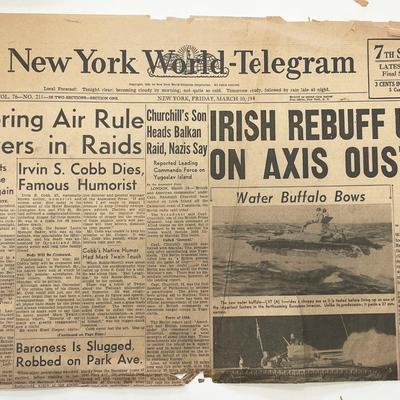 WWII 1944 New York World Telegram Original Vintage Newspaper