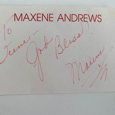 Singer and actress Maxene Andrews original signature