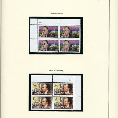 1997 US stamp collector sheet featuring Thornton Wilder and Raoul Wallenberg stamps