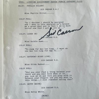 Comedian Sid Caesar signed script