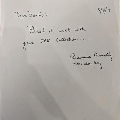 JFK's Altar Boy Signed Note