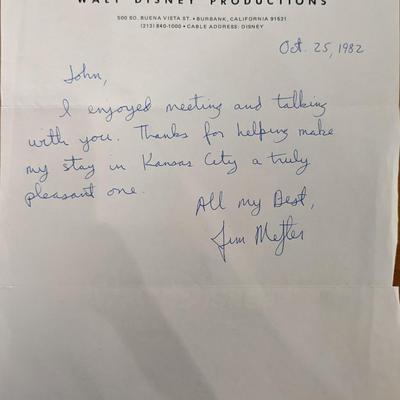 Jim Metler Signed Note