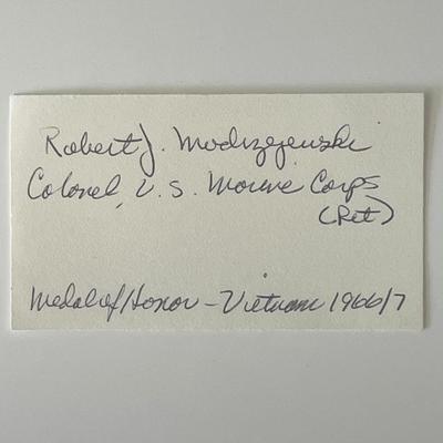 US Marine Robert Robert J. Modrzejewski autograph note
