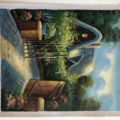 Pastoral House Scene original painting on canvas