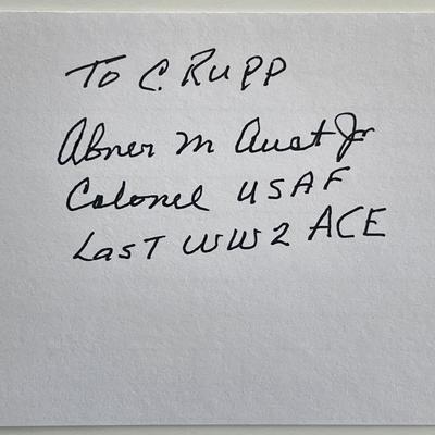 WW2 flying ace Abner M. Aust Jr. signed note