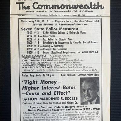 Marriner S. Eccles Signed The Commonwealth Journal