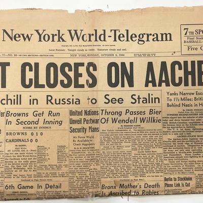 WWII 1944 New York World Telegram Original Vintage Newspaper