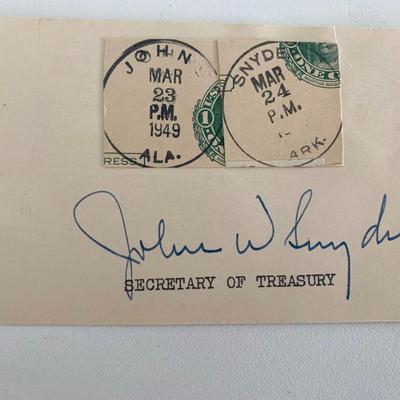Secretary of the Treasury John W. Snyder original signature