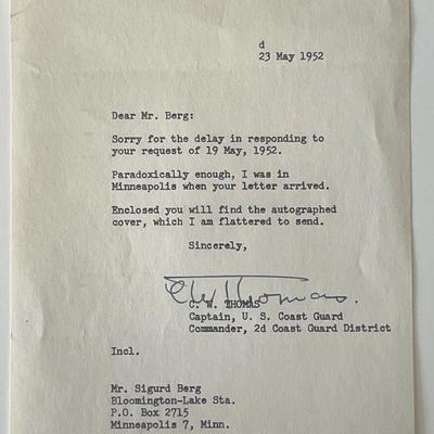 US Coast Guard C.W. Thomas signed note