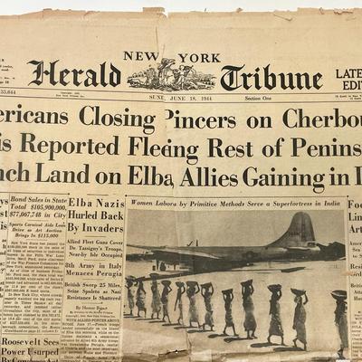 WWII 1944 New York Herald Tribune Original Vintage Newspaper