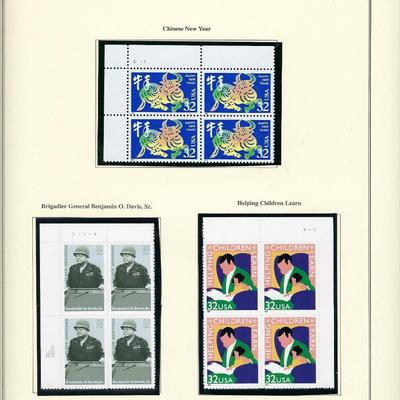 1996 US stamp collector sheet featuring Chinese New Year, Brigadier General Benjamin O. Davis and Helping Children Learn stamps