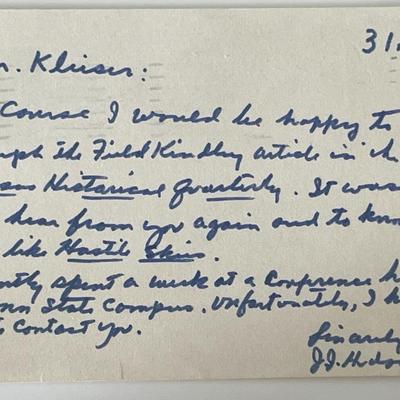 WW2 fighter pilot J.J. Hudson signed note
