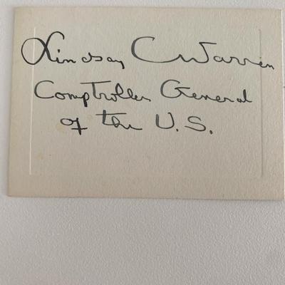 US Comptroller General Lindsay C. Warren original signature