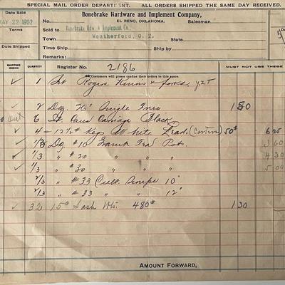 1902 Bronebrake Hardware store accounting log