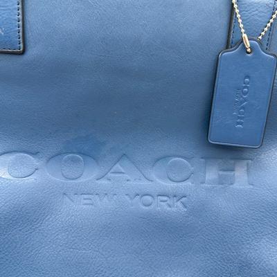 Blue Mercer Coach Tote Bag Leather with Charm Tag