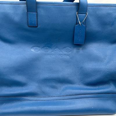 Blue Mercer Coach Tote Bag Leather with Charm Tag