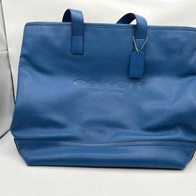Blue Mercer Coach Tote Bag Leather with Charm Tag