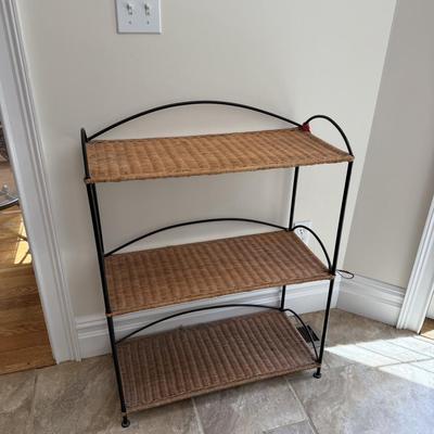 Wicker and metal three shelf stand