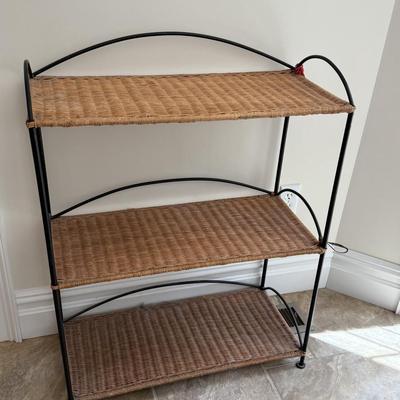Wicker and metal three shelf stand